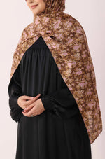 Load image into Gallery viewer, Brown Pink Flora Print Modal Hijab In