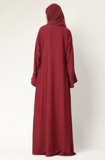 Load image into Gallery viewer, Maroon One-Piece Closed Abaya – Modest Maxi Dress with Long Sleeves abaya