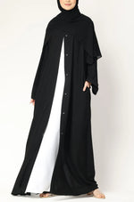 Load image into Gallery viewer, Black Layered Open Abaya with Snap Buttons – Modest Long Sleeve Abaya
