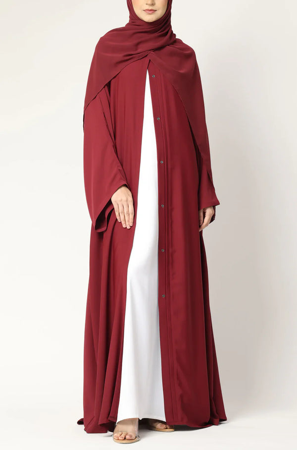 Simple Everyday Abaya - Front Open Maroon