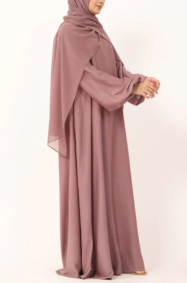 Elegant Purple Grey Flow Abaya with Matching Hijab
