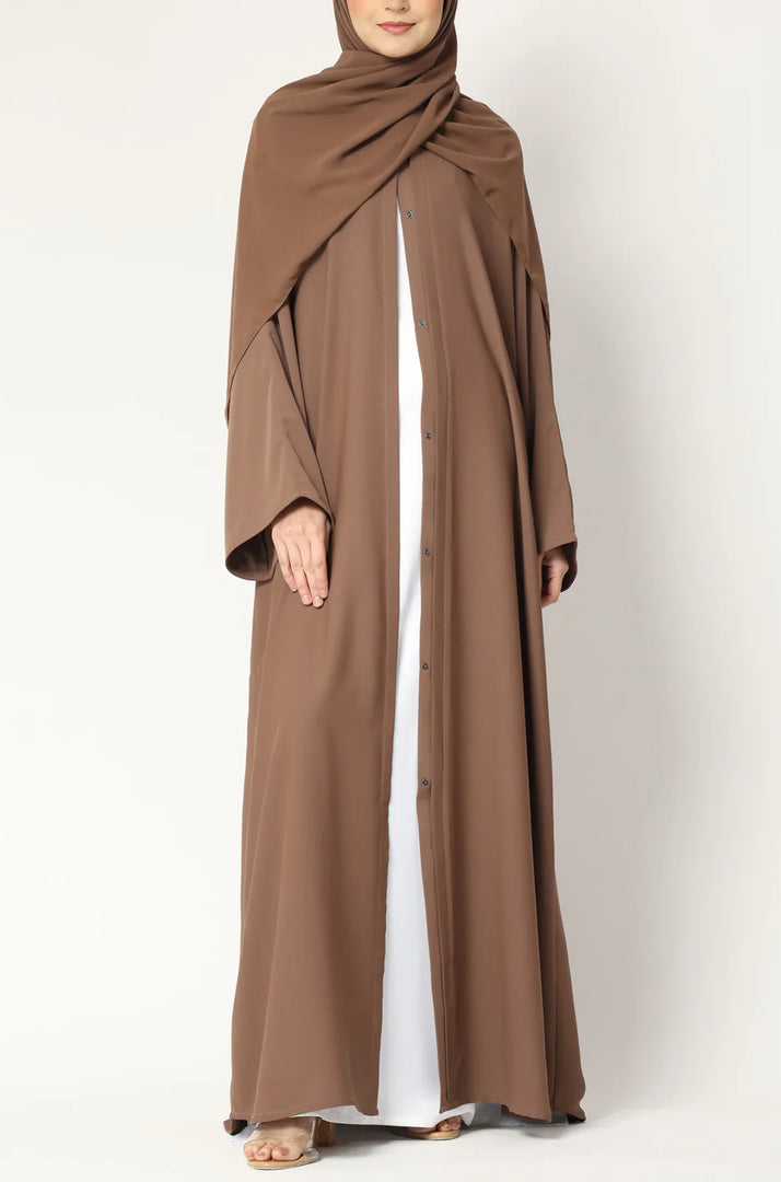 Simple Everyday Abaya - Front Open Almond
