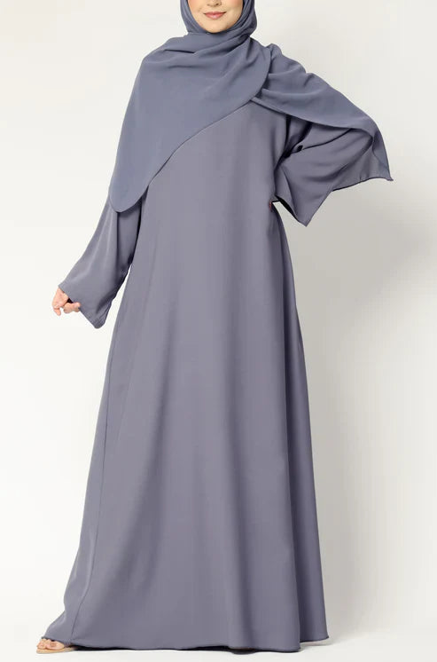Elegant Purple Grey Flow Abaya with Matching Hijab