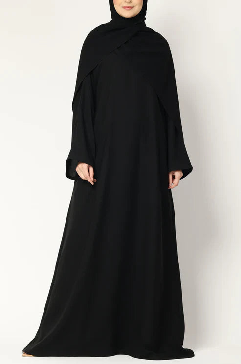 Elegant Black Abaya with Cape Overlay – Modest & Timeless Design