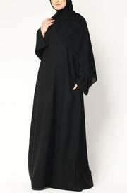 Elegant Black Abaya with Cape Overlay – Modest & Timeless Design